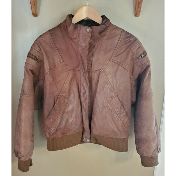 Vintage Burk's Bay Distressed Brown Leather Jacket, Size XL, RN 76727 - Picture 2 of 12